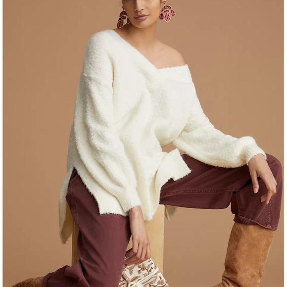 NWT Anthro - Pilcro Teddy V-Neck Tunic Sweater - Picture 1 of 13